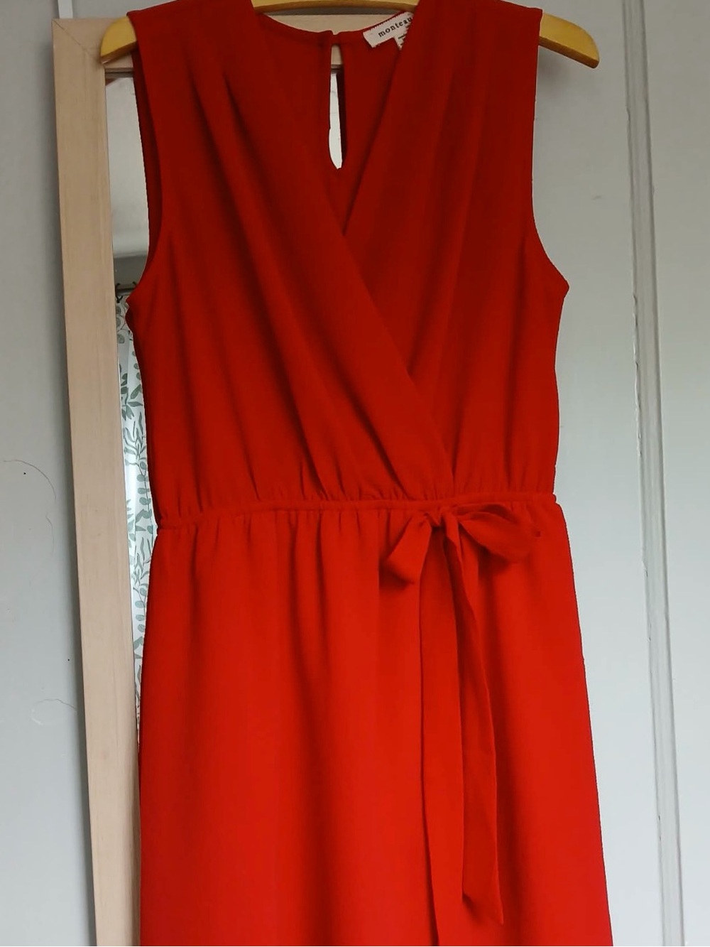 Sleeveless Wrap-Front Red Dress with Tie Waist - Large